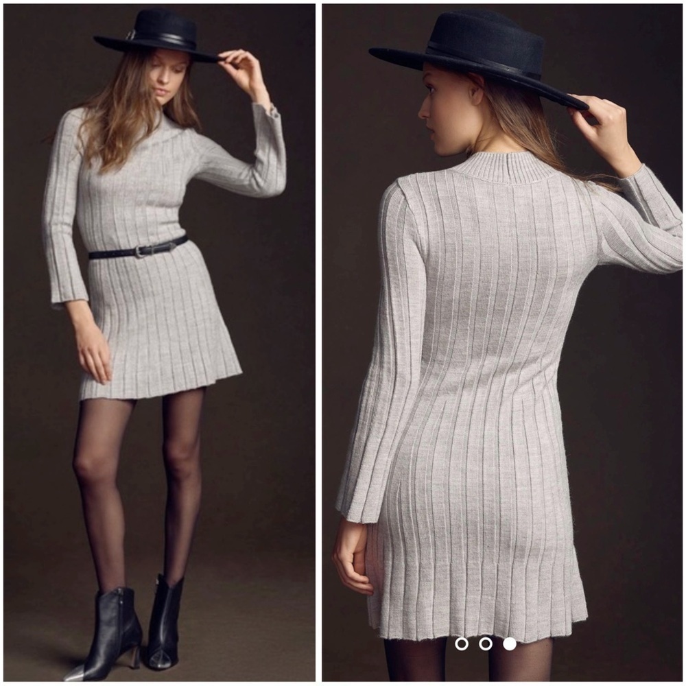 ANTHROPOLOGIE Ribbed Stretchy Mock Neck Long Sleeve A-Line Sweater Dress XL NWT